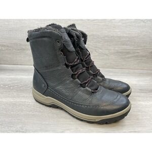 Ecco Sport Trace Lite Hydromax Women's Black Leather‎ Mid Boot Winter Snow Shoes
